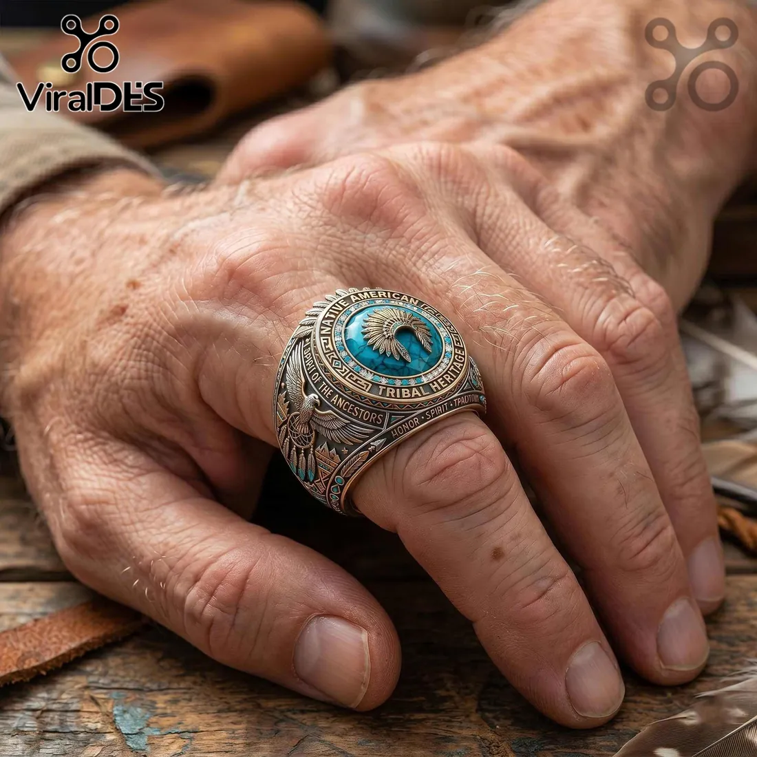Native American Tribal Heritage Turquoise Headdress Spirit Ancestors Ring Native American Tribal Heritage Turquoise Headdress Spirit Ancestors Ring
