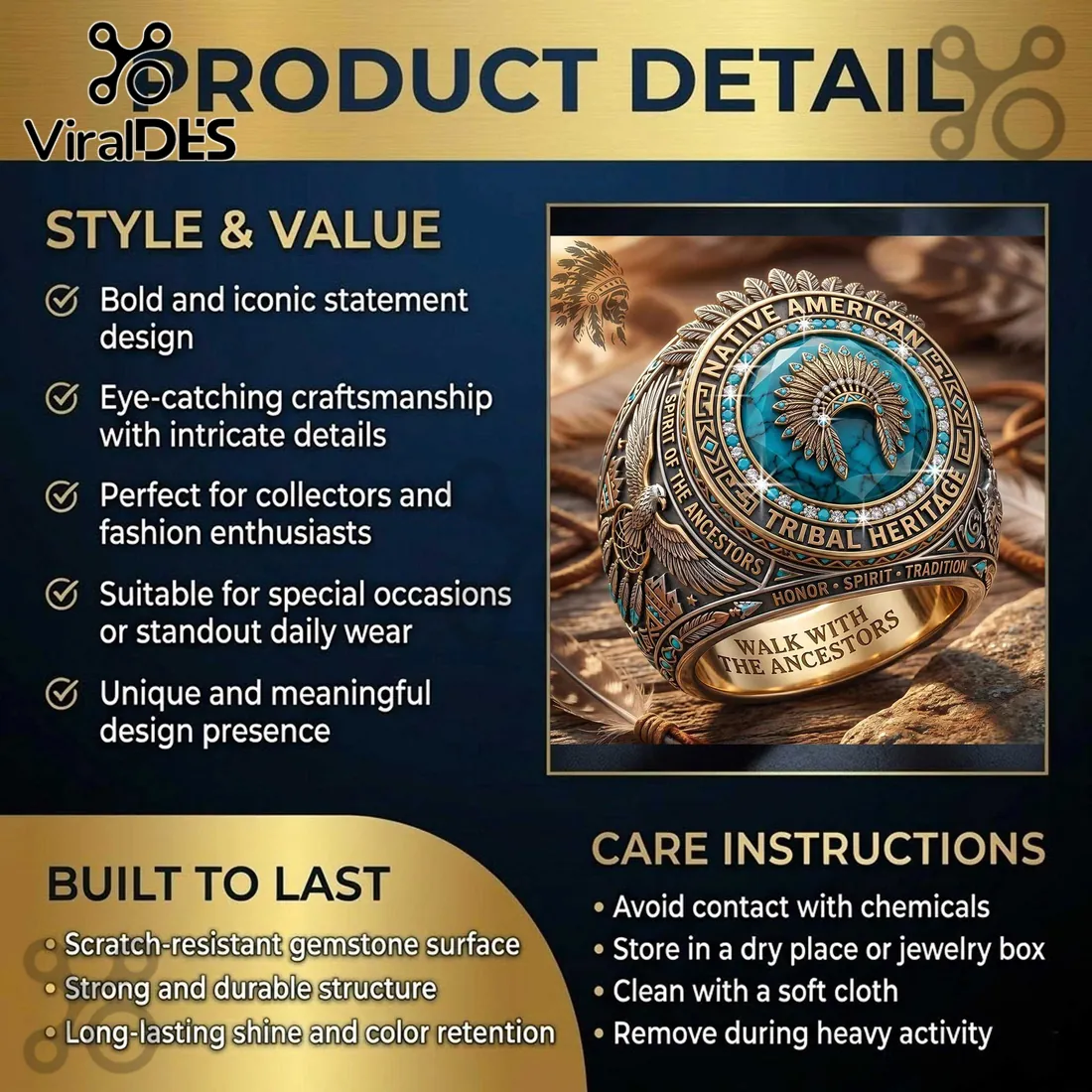 Native American Tribal Heritage Turquoise Headdress Spirit Ancestors Ring Native American Tribal Heritage Turquoise Headdress Spirit Ancestors Ring