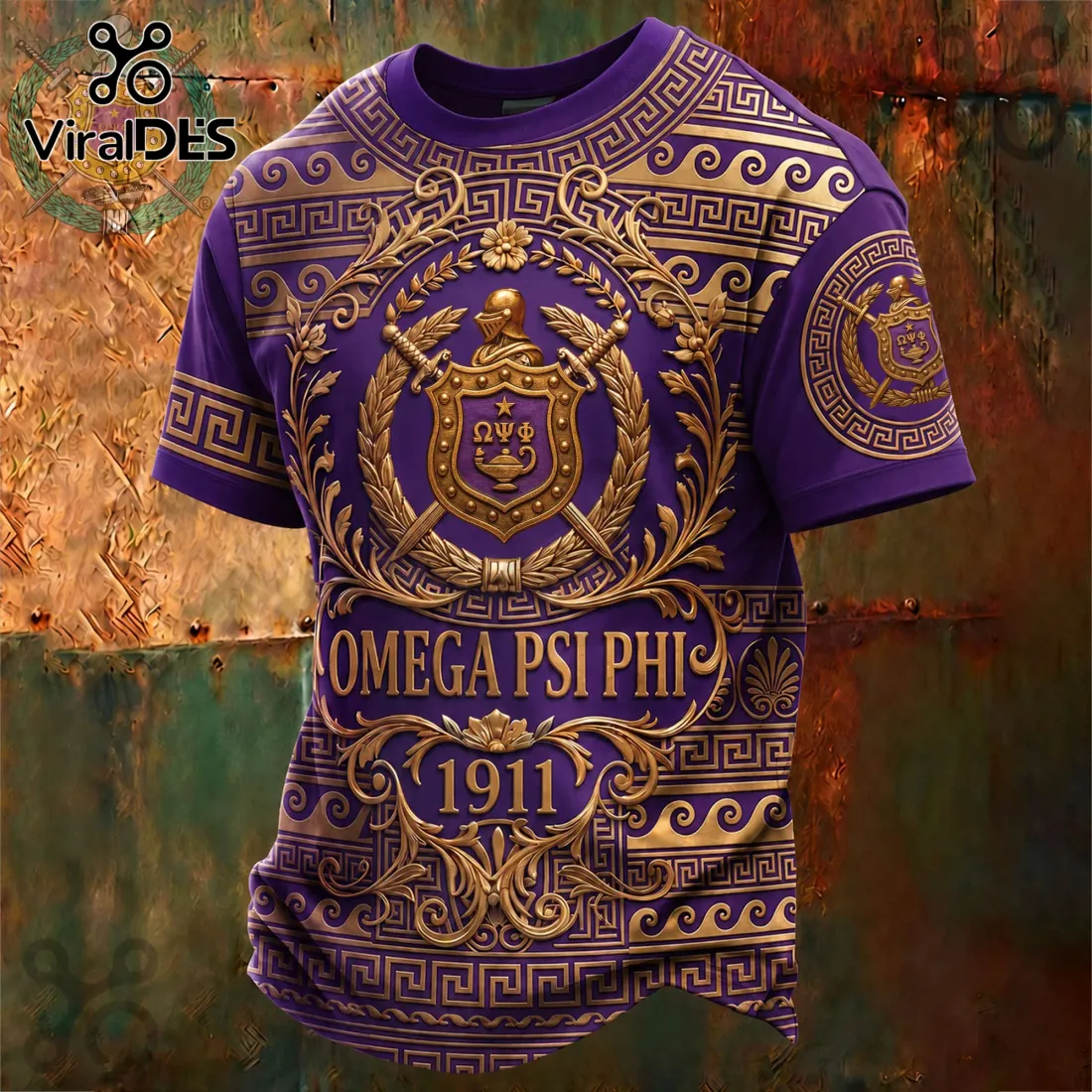 Omega Psi Phi 1911 Gold Greek Key Purple Shirt Omega Psi Phi 1911 Gold Greek Key Purple Shirt