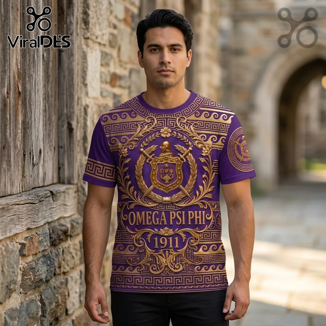 Omega Psi Phi 1911 Gold Greek Key Purple Shirt Omega Psi Phi 1911 Gold Greek Key Purple Shirt