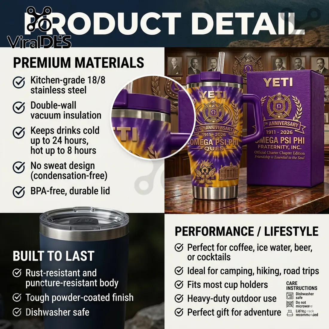 Omega Psi Phi Fraternity 115th Anniversary 1911-2026 YETI Handled Tumbler Omega Psi Phi Fraternity 115th Anniversary 1911-2026 YETI Handled Tumbler