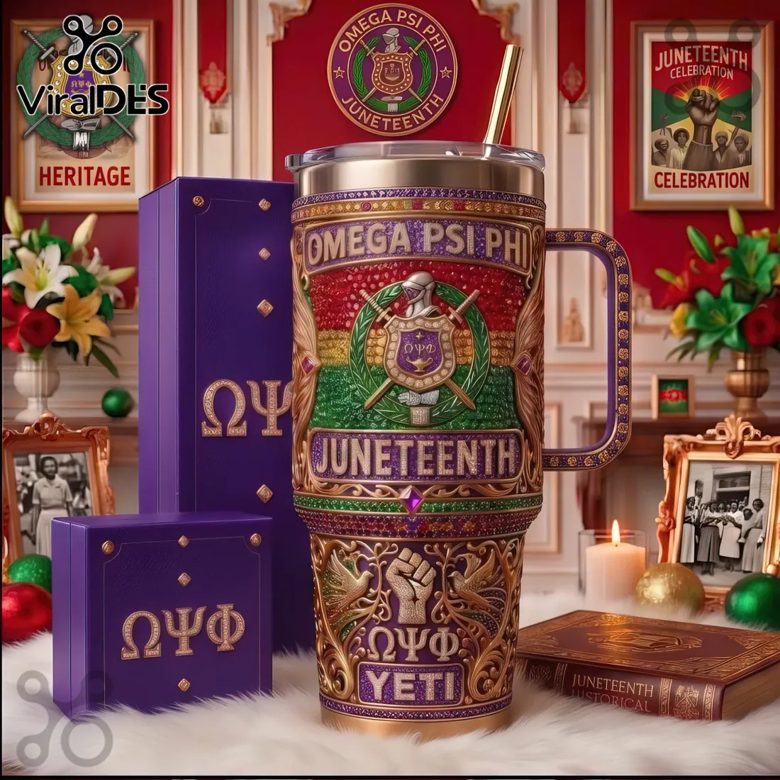 Omega Psi Phi Fraternity Juneteenth Heritage 40oz Handle Tumbler Omega Psi Phi Fraternity Juneteenth Heritage 40oz Handle Tumbler