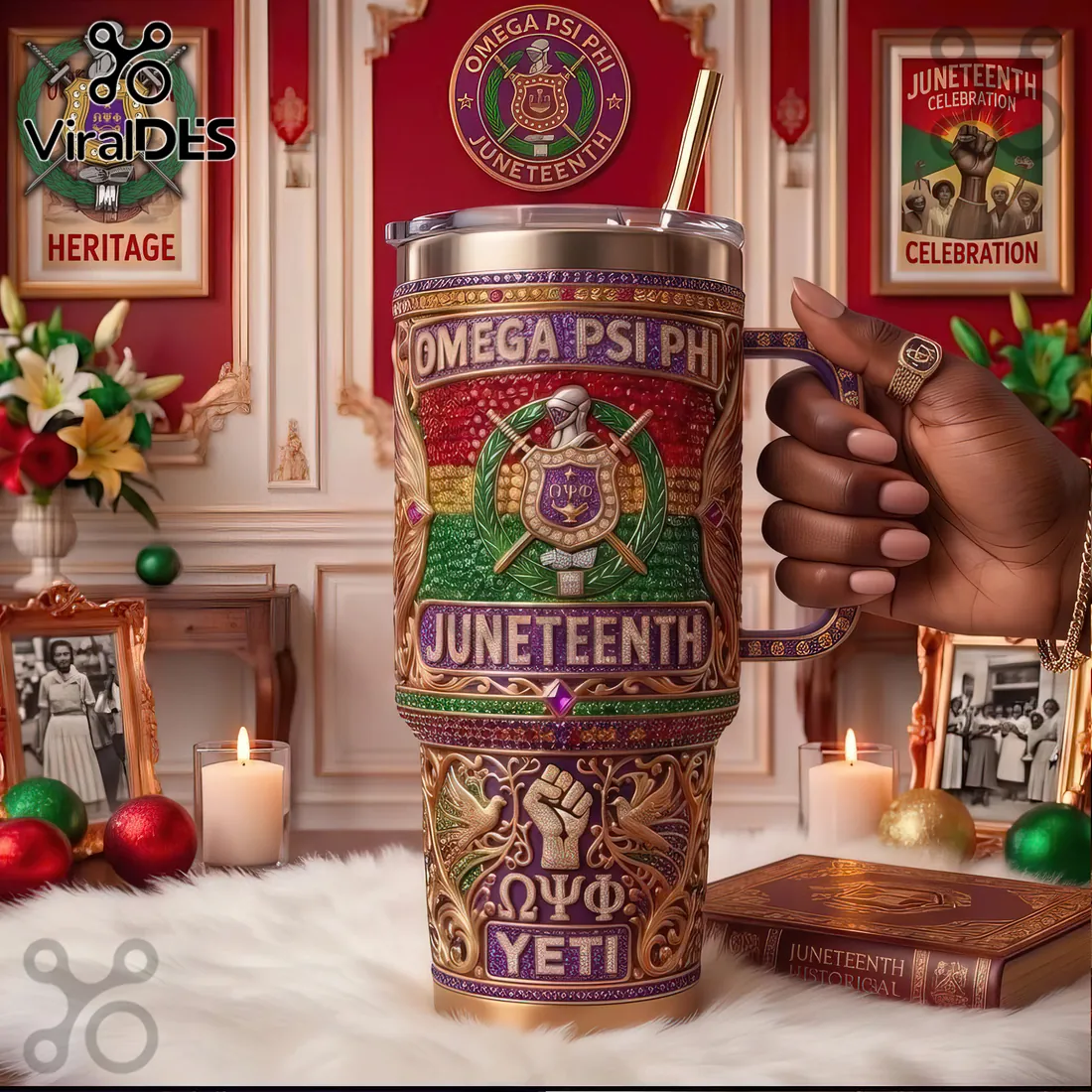 Omega Psi Phi Fraternity Juneteenth Heritage 40oz Handle Tumbler Omega Psi Phi Fraternity Juneteenth Heritage 40oz Handle Tumbler