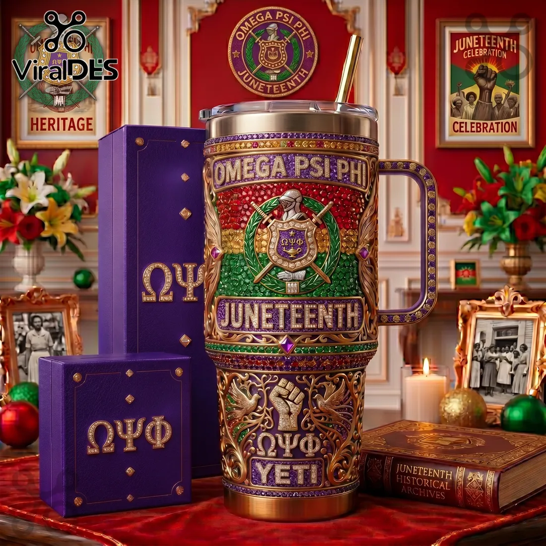 Omega Psi Phi Fraternity Juneteenth Heritage 40oz Handle Tumbler Omega Psi Phi Fraternity Juneteenth Heritage 40oz Handle Tumbler