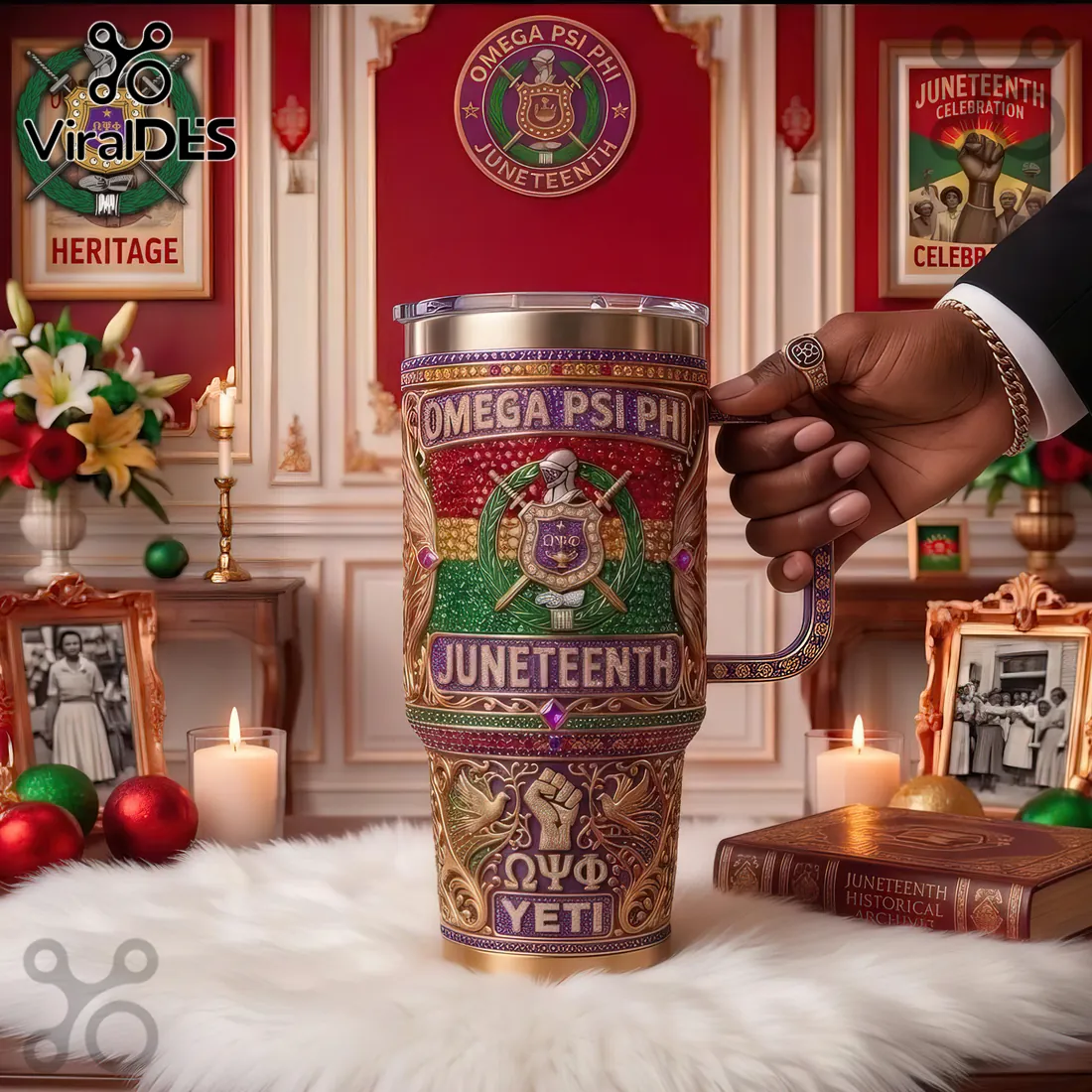 Omega Psi Phi Fraternity Juneteenth Heritage 40oz Handle Tumbler Omega Psi Phi Fraternity Juneteenth Heritage 40oz Handle Tumbler