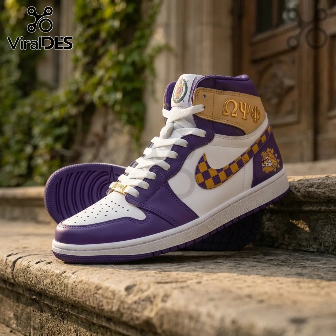 Omega Psi Phi Fraternity Purple and Gold AJ1 High Top Sneakers Omega Psi Phi Fraternity Purple and Gold AJ1 High Top Sneakers