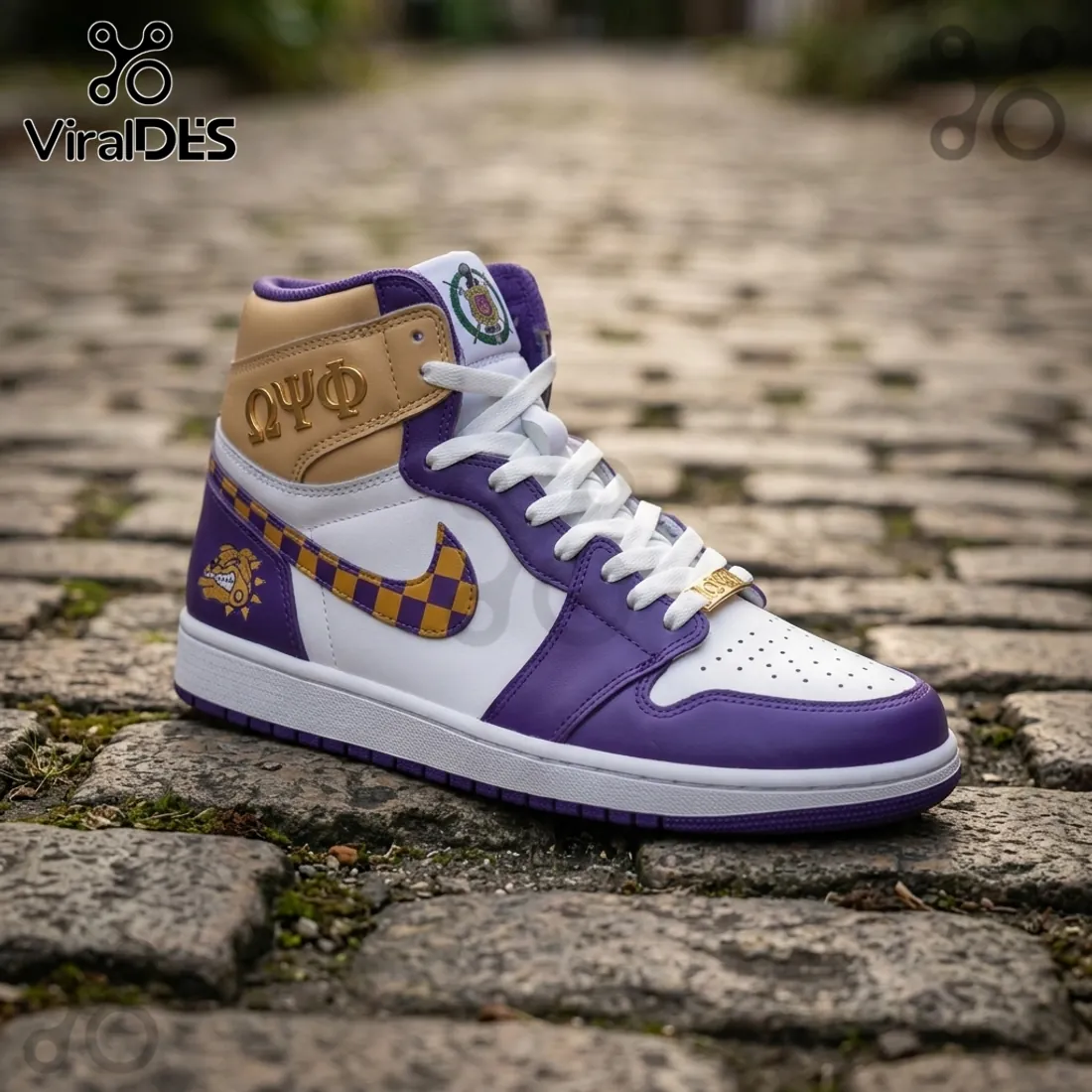 Omega Psi Phi Fraternity Purple and Gold AJ1 High Top Sneakers Omega Psi Phi Fraternity Purple and Gold AJ1 High Top Sneakers