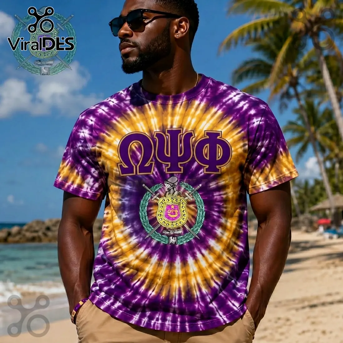 Omega Psi Phi Purple Gold Tie-Dye Fraternity Crest T-Shirt Omega Psi Phi Purple Gold Tie-Dye Fraternity Crest T-Shirt