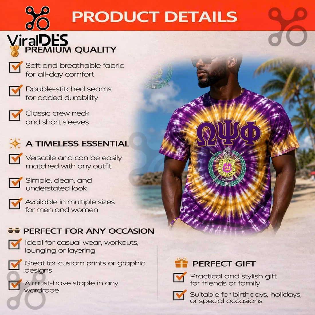 Omega Psi Phi Purple Gold Tie-Dye Fraternity Crest T-Shirt Omega Psi Phi Purple Gold Tie-Dye Fraternity Crest T-Shirt