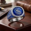 Freemasonry Gold Blue Stone Custom Engraved Ring Freemasonry Gold Blue Stone Custom Engraved Ring
