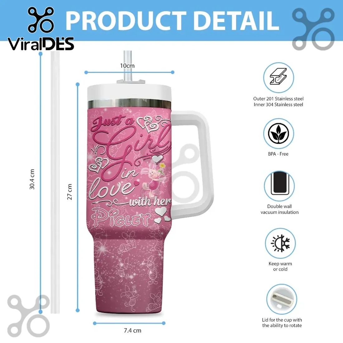 Pink Piglet Disney 40oz Stanley Tumbler Pink Piglet Disney 40oz Stanley Tumbler