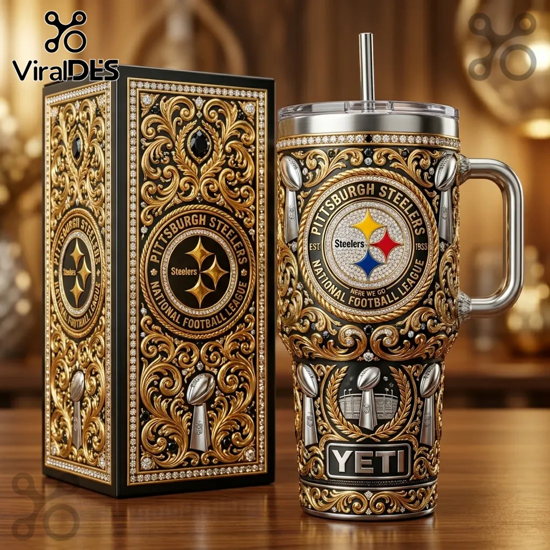 Pittsburgh Steelers Luxury Gold 40oz Stanley Tumbler Pittsburgh Steelers Luxury Gold 40oz Stanley Tumbler