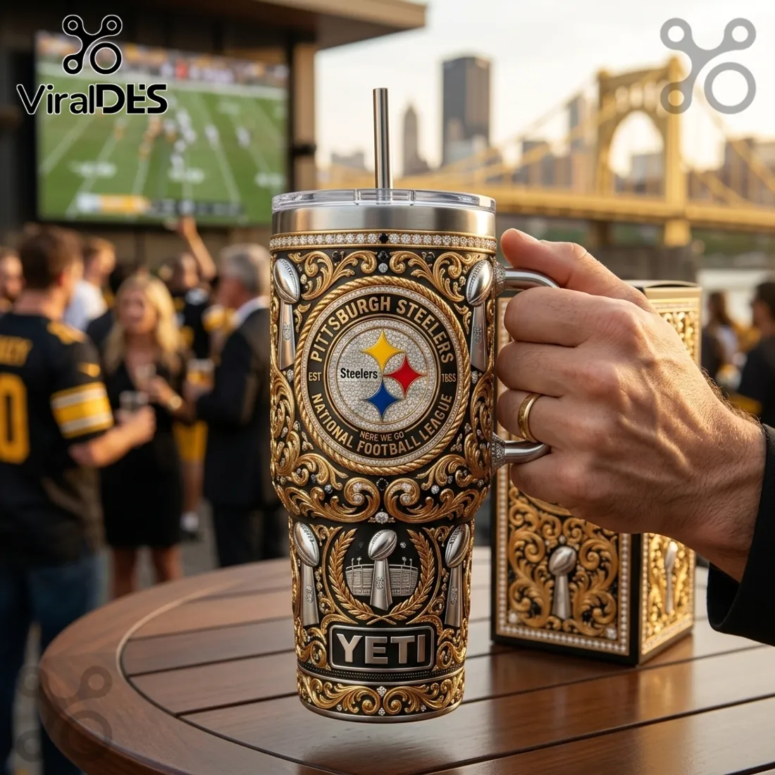 Pittsburgh Steelers Luxury Gold 40oz Stanley Tumbler Pittsburgh Steelers Luxury Gold 40oz Stanley Tumbler