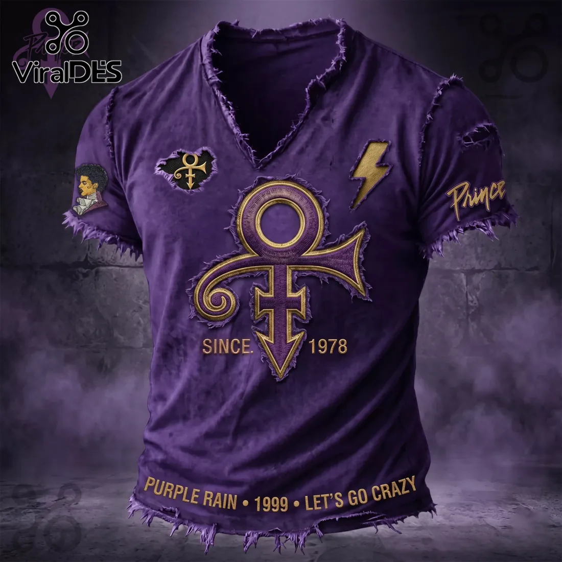 Prince Purple Rain Love Symbol Distressed V-Neck Shirt Prince Purple Rain Love Symbol Distressed V-Neck Shirt