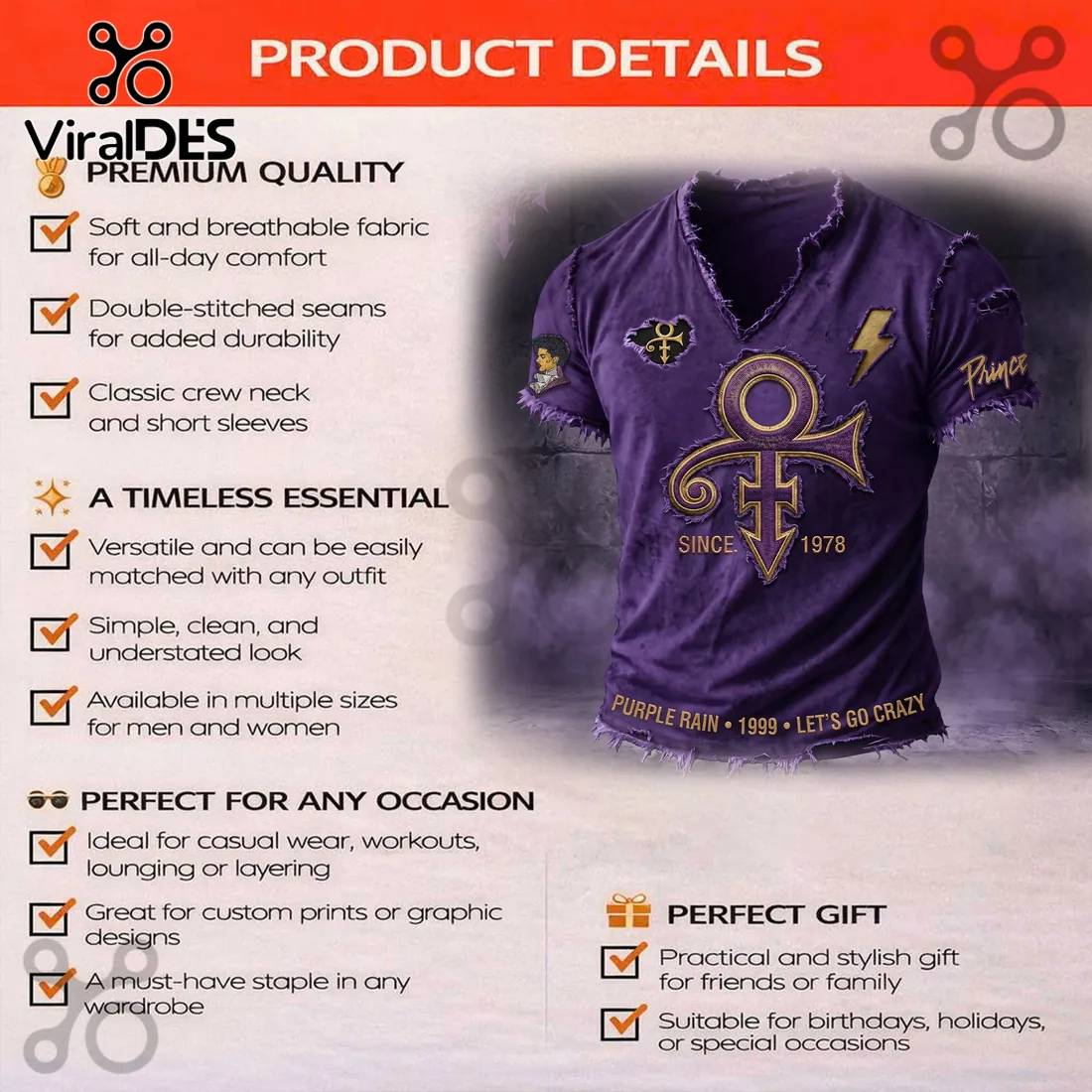 Prince Purple Rain Love Symbol Distressed V-Neck Shirt Prince Purple Rain Love Symbol Distressed V-Neck Shirt
