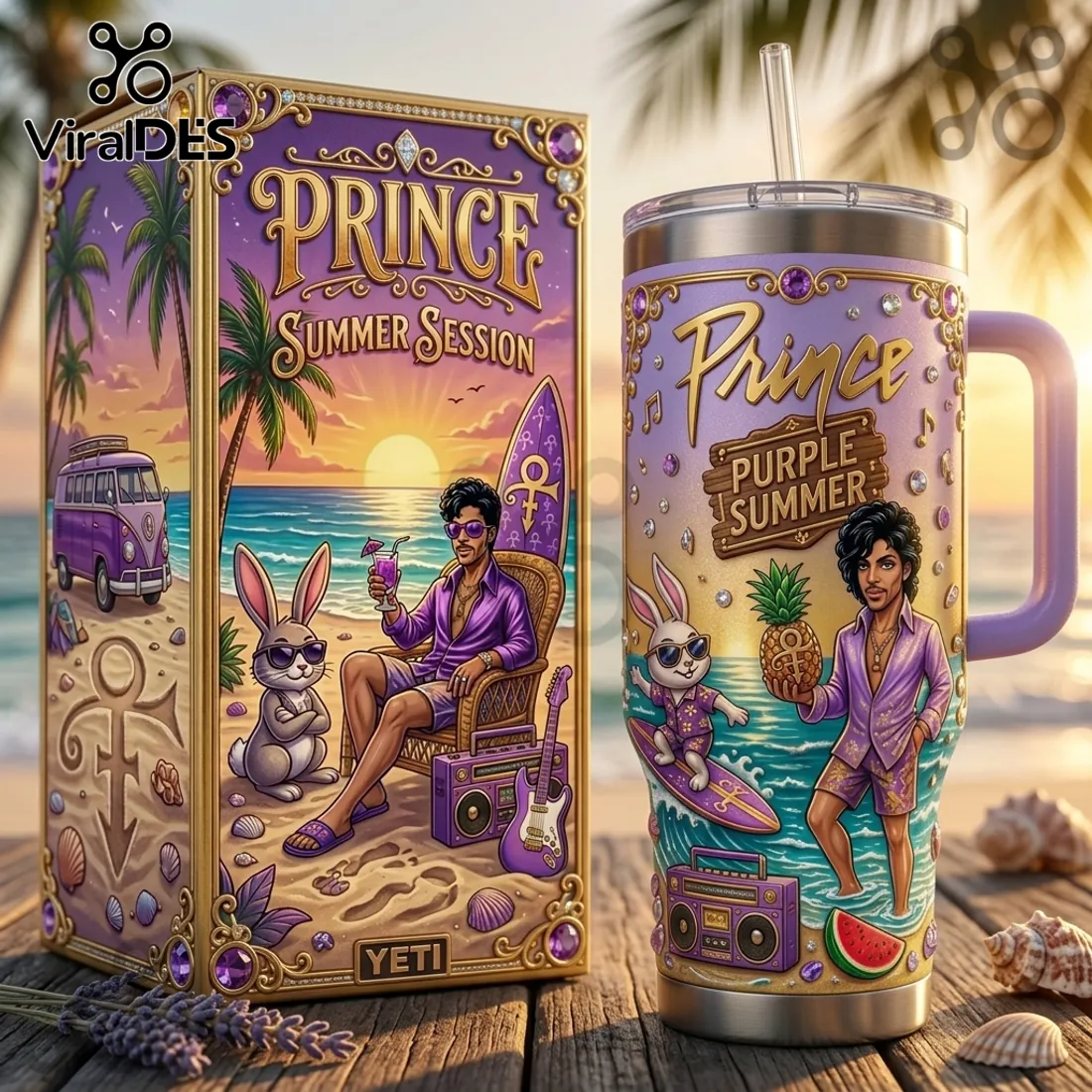 Prince Purple Summer Session Tropical Beach Insulated Handle Tumbler Prince Purple Summer Session Tropical Beach Insulated Handle Tumbler