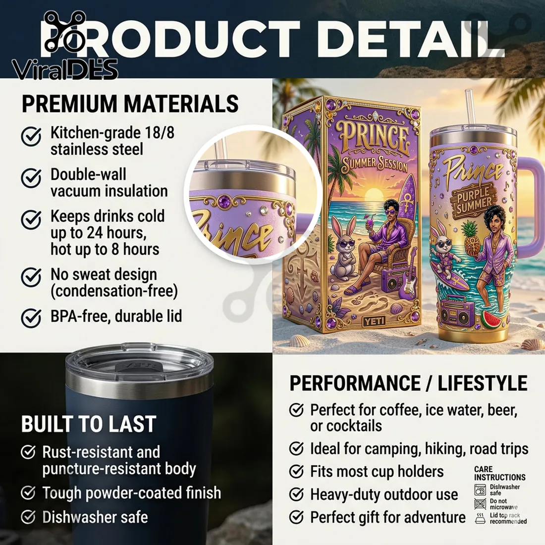 Prince Purple Summer Session Tropical Beach Insulated Handle Tumbler Prince Purple Summer Session Tropical Beach Insulated Handle Tumbler
