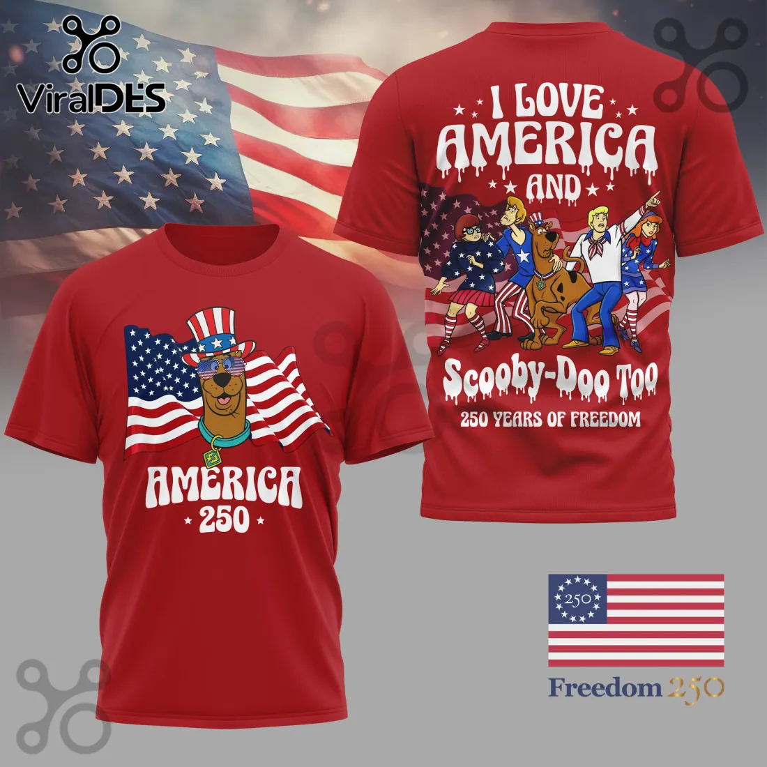 Scooby-Doo America 250 Years of Freedom Patriotic Anniversary T-Shirt Scooby-Doo America 250 Years of Freedom Patriotic Anniversary T-Shirt