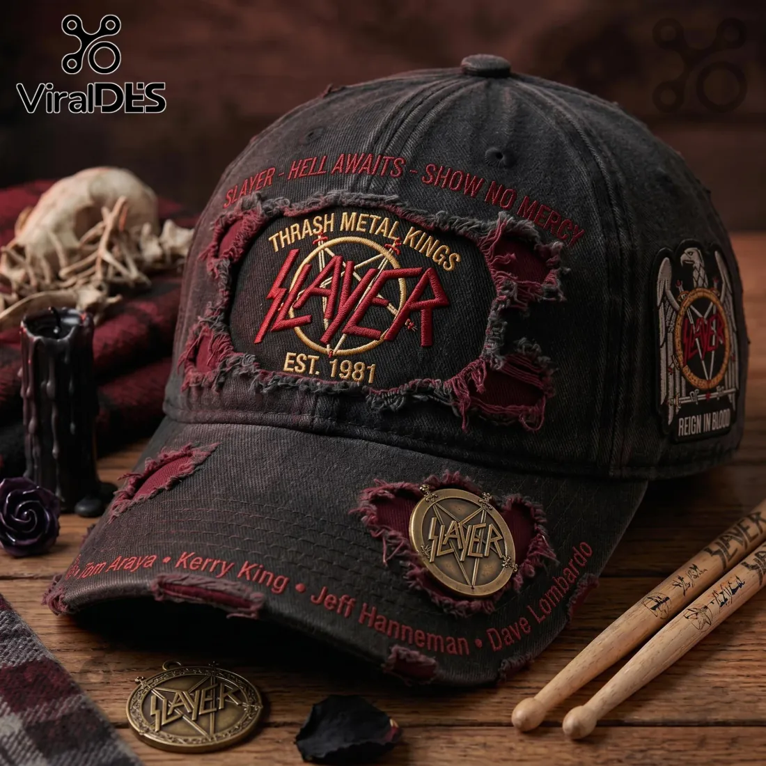 Slayer Thrash Metal Kings Premium Distressed Baseball Cap