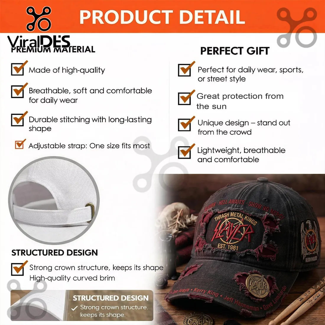 Slayer Thrash Metal Kings Premium Distressed Baseball Cap Slayer Thrash Metal Kings Premium Distressed Baseball Cap