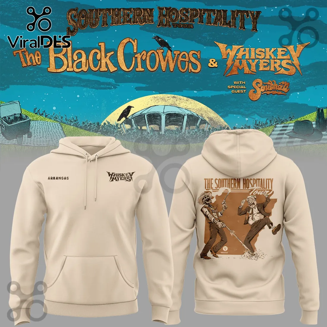 Southern Hospitality Tour The Black Crowes & Whiskey Myers Arkansas Hoodie Southern Hospitality Tour The Black Crowes & Whiskey Myers Arkansas Hoodie