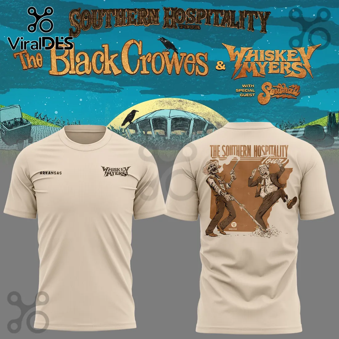 Southern Hospitality Tour The Black Crowes & Whiskey Myers Arkansas Hoodie Southern Hospitality Tour The Black Crowes & Whiskey Myers Arkansas Hoodie