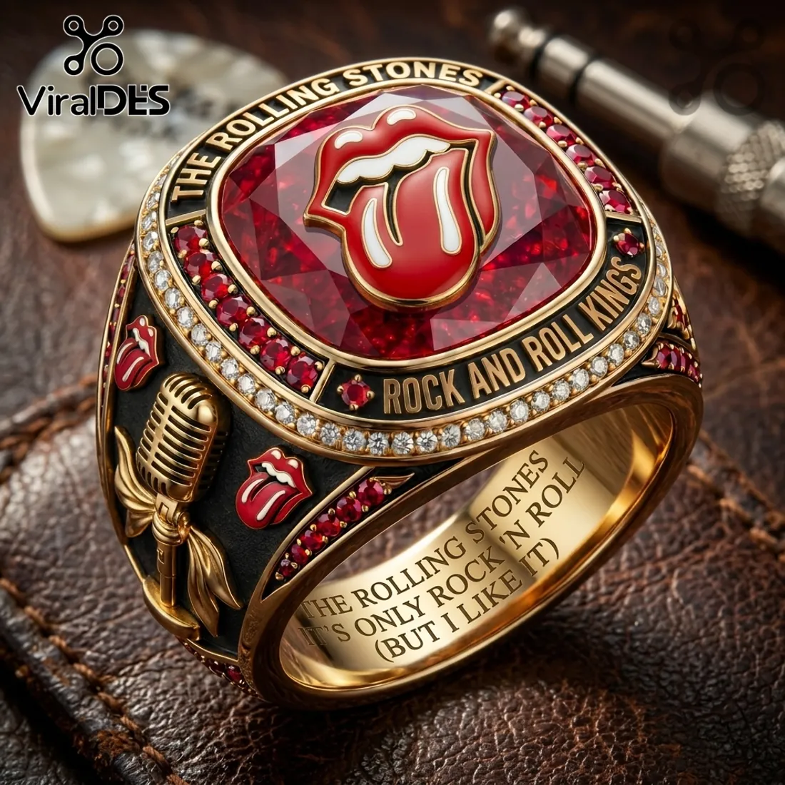 The Rolling Stones Rock and Roll Kings Ruby Tribute Gold Ring The Rolling Stones Rock and Roll Kings Ruby Tribute Gold Ring