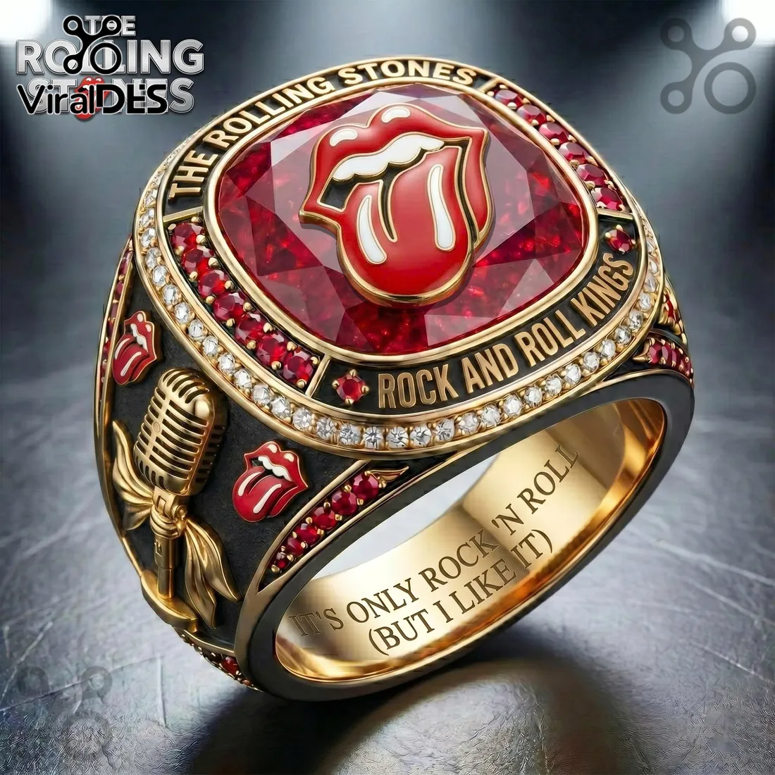 The Rolling Stones Rock and Roll Kings Ruby Tribute Gold Ring The Rolling Stones Rock and Roll Kings Ruby Tribute Gold Ring