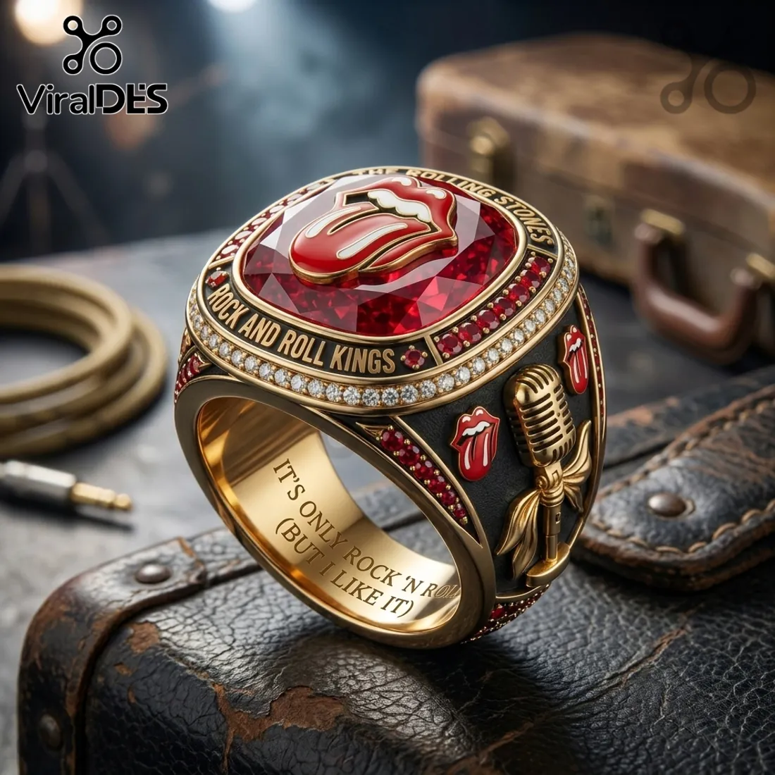 The Rolling Stones Rock and Roll Kings Ruby Tribute Gold Ring The Rolling Stones Rock and Roll Kings Ruby Tribute Gold Ring