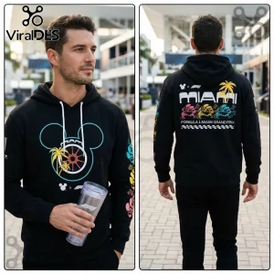 Mickey Mouse F1 Miami Grand Prix Racing Black Pullover Hoodie