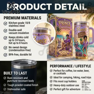 Lavender purple retro Prince character tumbler,