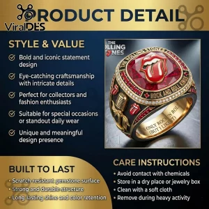 The Rolling Stones Rock and Roll Kings Ruby Tribute Gold Ring