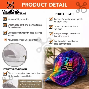 Baseball cap featuring colorful YHWH text on a cosmic nebula background with adjustable metal strap and curved brim.!