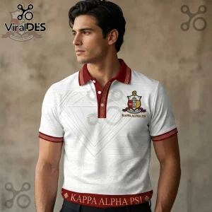 Kappa Alpha Psi Embossed White and Crimson Premium Polo Shirt