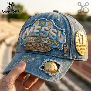 Lionel Messi Argentina Soccer Distressed Denim Cap