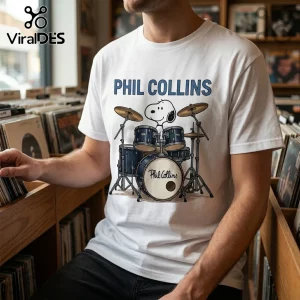 Phil Collins Snoopy Playing Drums White Cotton T-Shirt