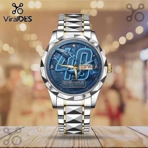 Star Trek IV 40th anniversary wristwatch with blue face, whale illustration, silver and gold metal link band.!