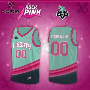 New York Liberty basketball jersey in mint green and pink with breast cancer awareness ribbon accents and custom number 00.!