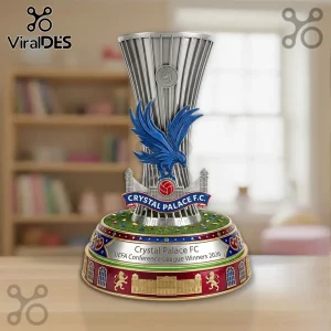Crystal Palace FC commemorative trophy featuring a blue eagle, silver base, and UEFA Conference League Winner text.!