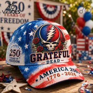 Grateful Dead baseball cap with red, white, and blue American flag theme, Steal Your Face logo, and America 250 text.!