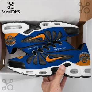 New York Knicks custom sneakers with blue, orange, and white panels, Nike swoosh, and 2026 NBA Champions graphic detailing.!