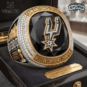 San Antonio Spurs championship ring with gold and silver metal, black stone center, diamond accents, and The Alamo detail.!