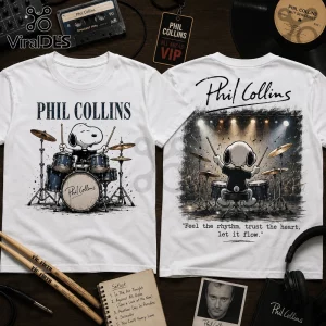 Phil Collins Snoopy Playing Drums White Cotton T-Shirt