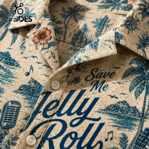 Jelly Roll Save Me Need a Favor Tropical Beige Button Down Hawaiian Shirt