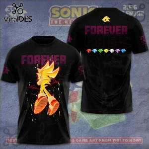 Black Sonic the Hedgehog 35th anniversary t-shirt featuring Super Sonic and Chaos Emeralds graphics.!