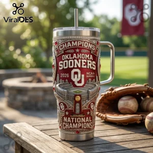 Oklahoma Sooners 2026 NCAA baseball national champions stainless steel tumbler with engraved stadium and team graphics.!