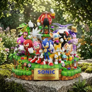 Sonic the Hedgehog 35th Anniversary multi-character resin statue featuring Sonic, Tails, Knuckles, and Dr. Eggman on grass.!
