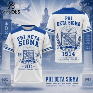 Phi Beta Sigma white and blue crew neck t-shirt with official crest, 1914 date, and brotherhood text on front and back.!