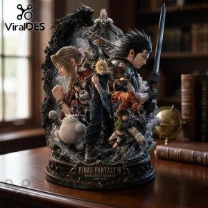 Final Fantasy VII 30th Anniversary resin statue featuring Cloud, Sephiroth, Aerith, Tifa, and characters on a black base.!