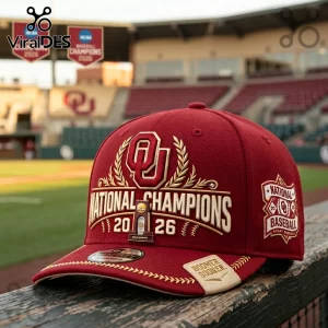Maroon University of Oklahoma baseball cap with gold 2026 National Champions embroidery and championship trophy pin.!